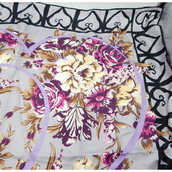 Hermes Scarf Heart Border Floral Print JEKBIR Lettering Grey Violet - Picture 15 of 16